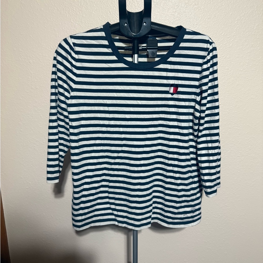 Tommy Hilfiger Navy and White Striped Long Sleeve Tee